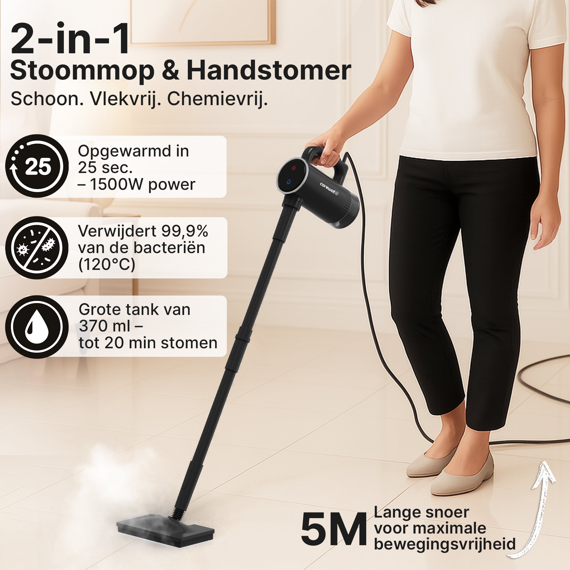 Carewat Steam M7 – 2-in-1 Stoommop & Handstomer