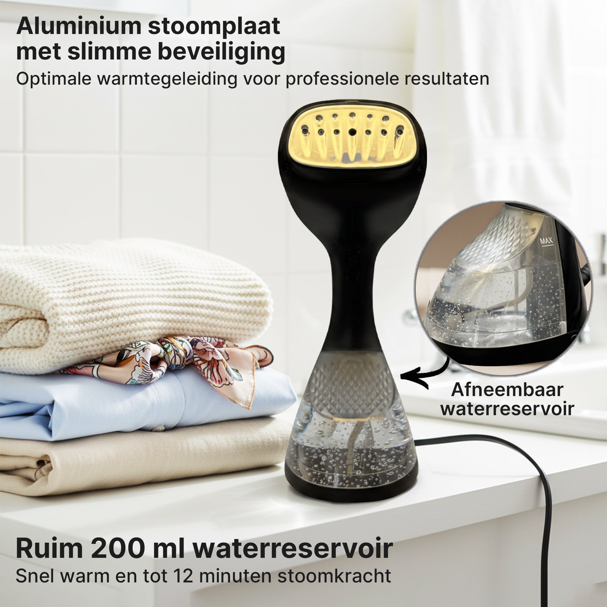 Carewat Steam T3 Kledingstomer – Handstomer - Stoomapparaat Kleding - 1500W - 200 ml Waterreservoir - Inclusief Warmtebestendige Handschoen, Opzetborstel en Maatbeker