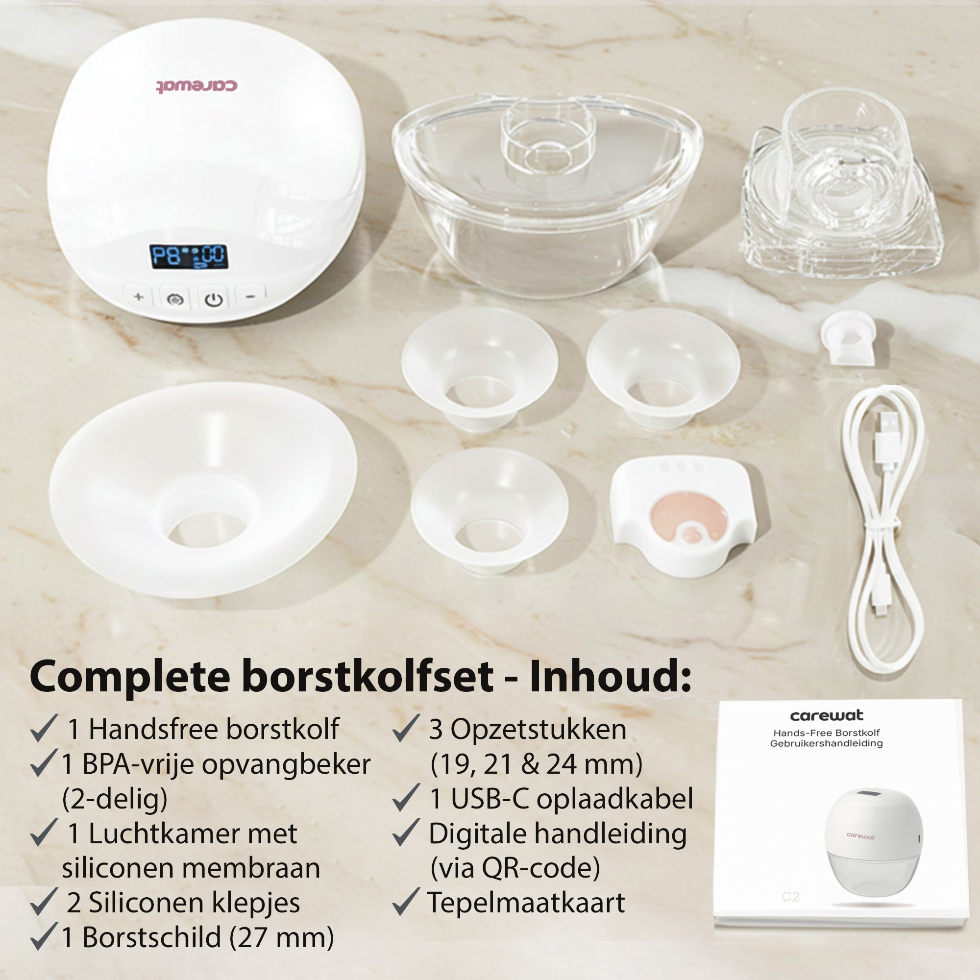 Carewat Flow Pro C2 – Draadloze handsfree borstkolf