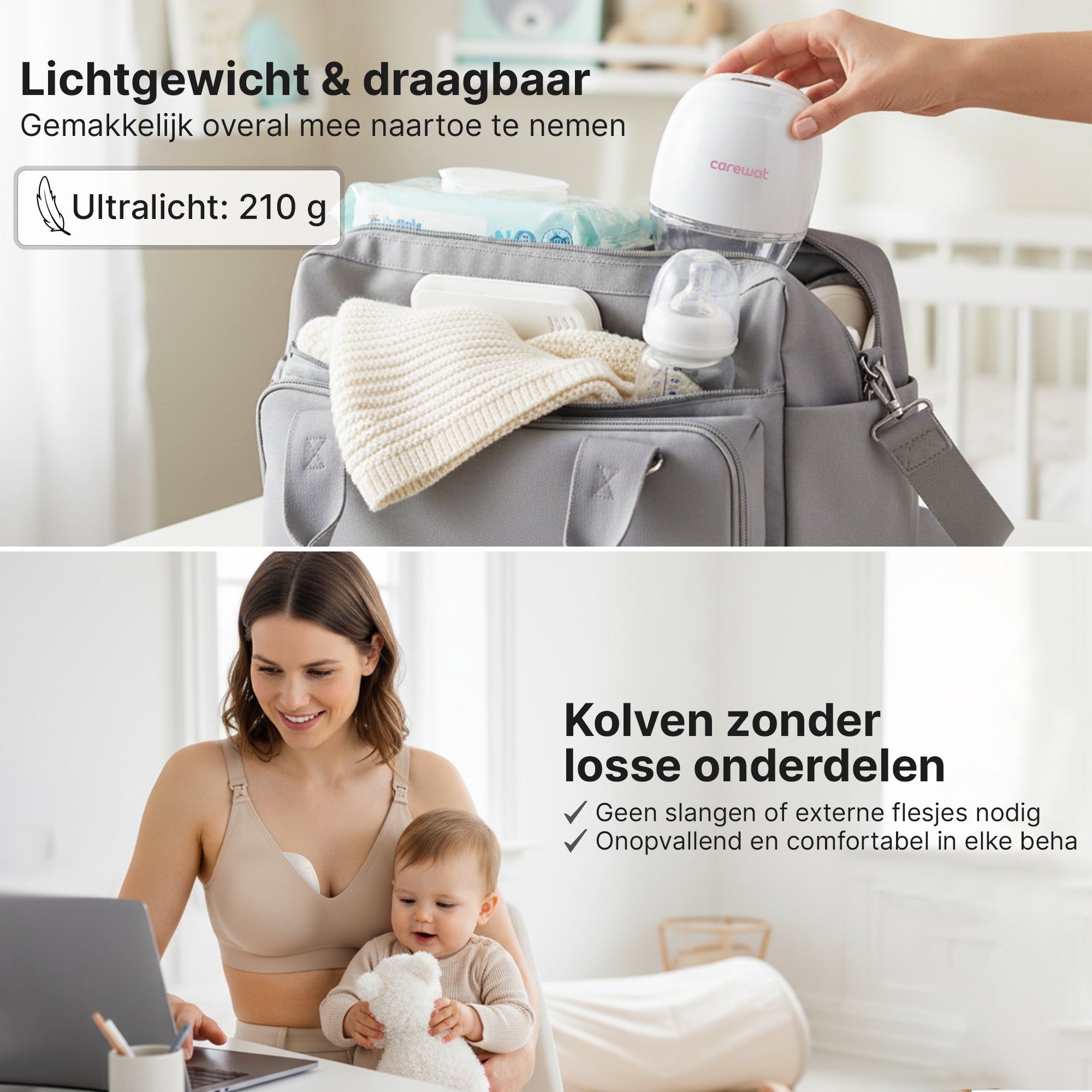Carewat Flow Pro C2 – Draadloze handsfree borstkolf