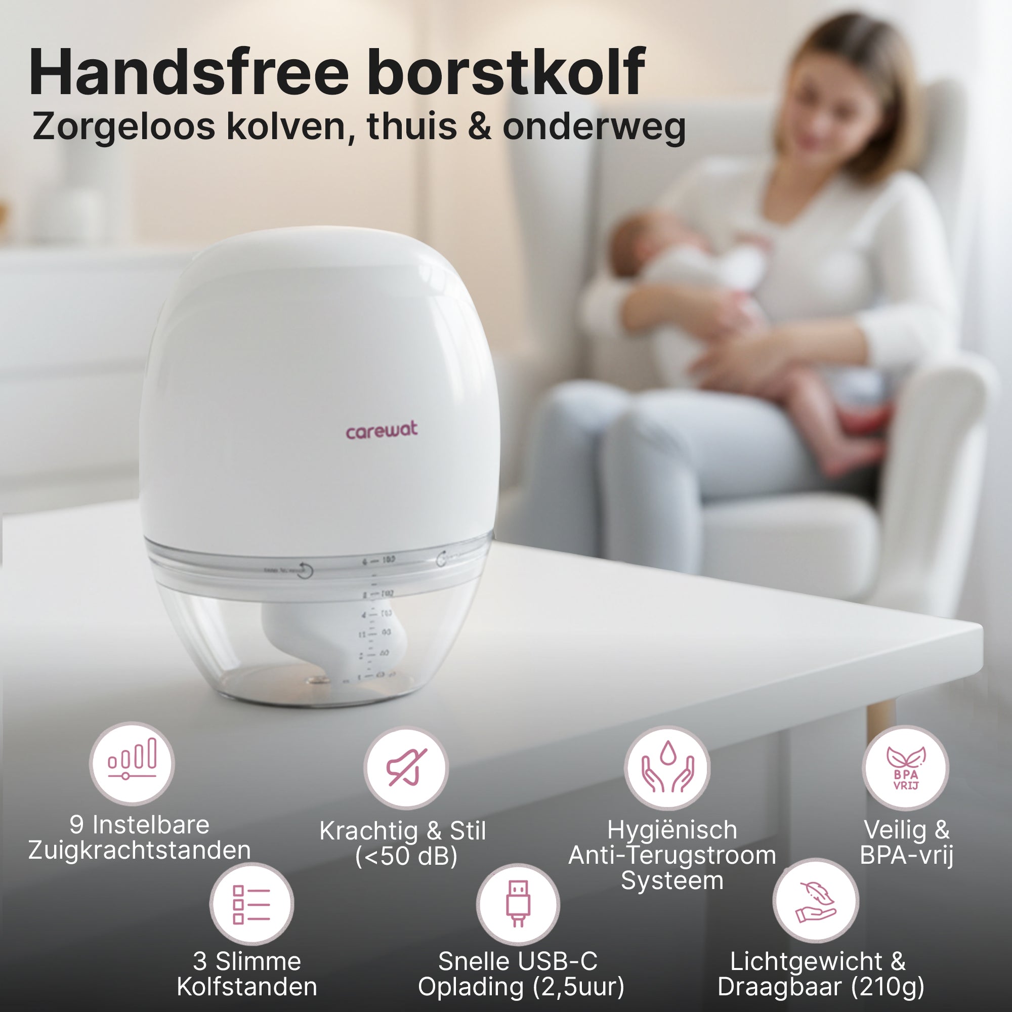 Carewat Flow Pro C2 – Draadloze handsfree borstkolf